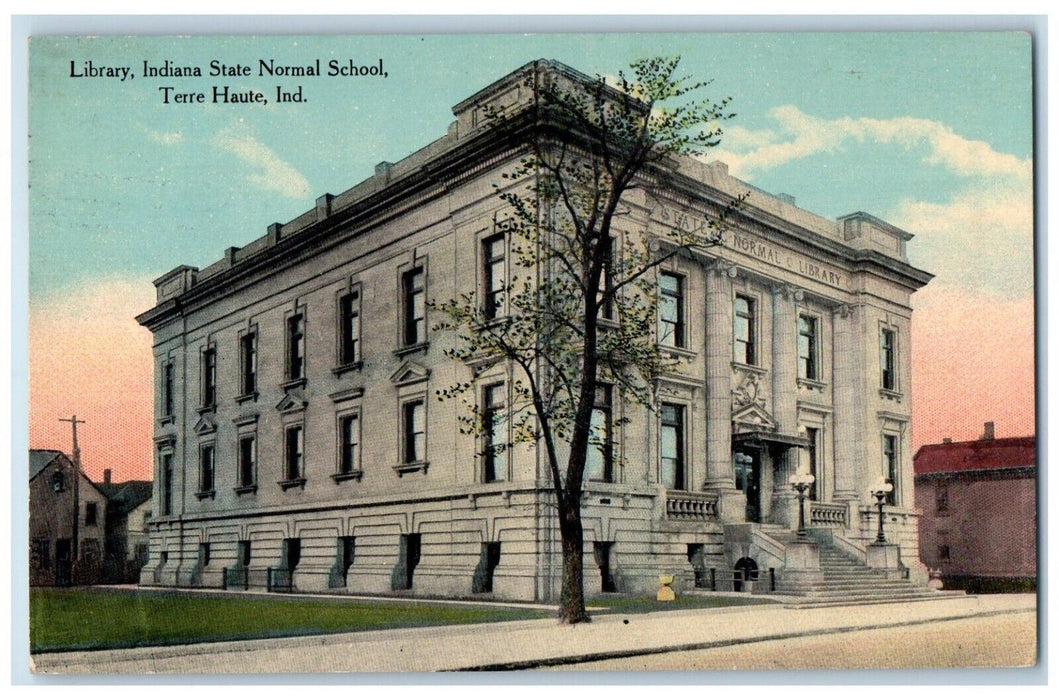 1912 Library Indiana State Normal School Terre Haute Indiana IN Antique Postcard