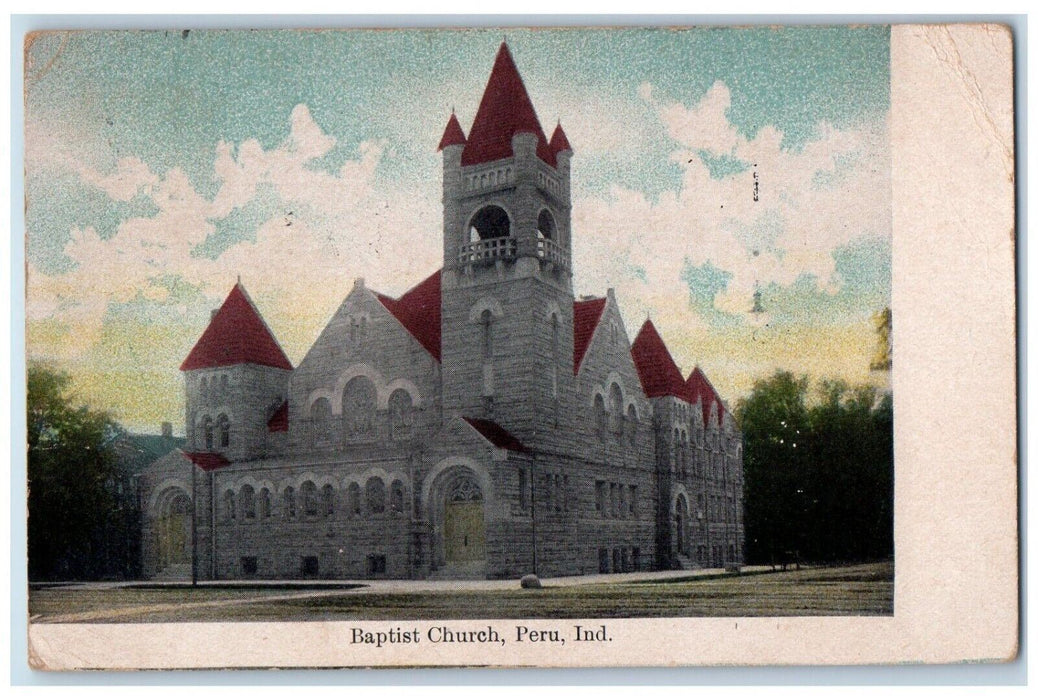 1908 Building of Baptist Church Peru Indiana IN Antique Posted Postcard