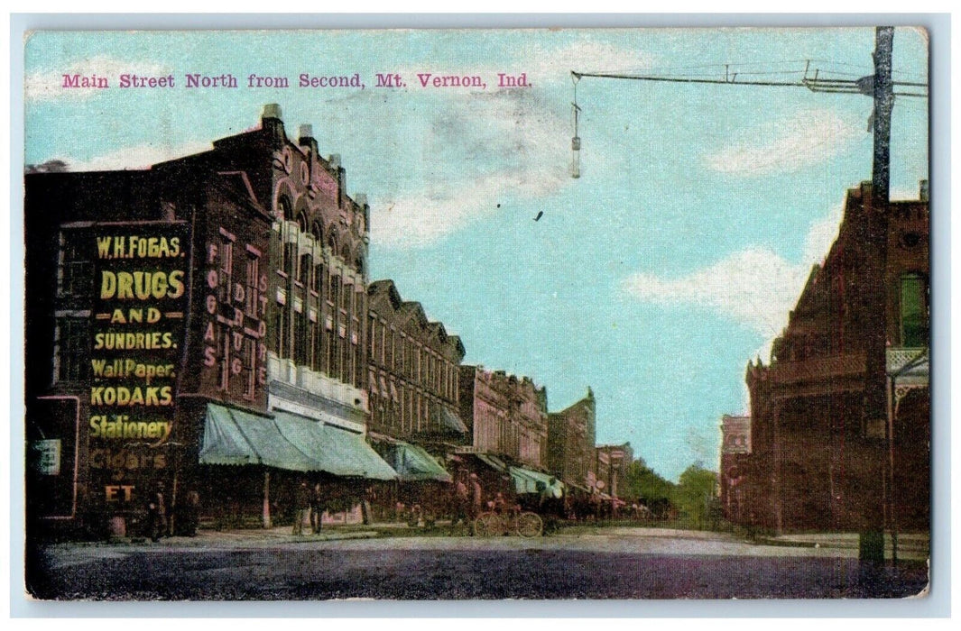c1920's Fogas Drugstore Main Street North Mt. Vernon Indiana IN Postcard