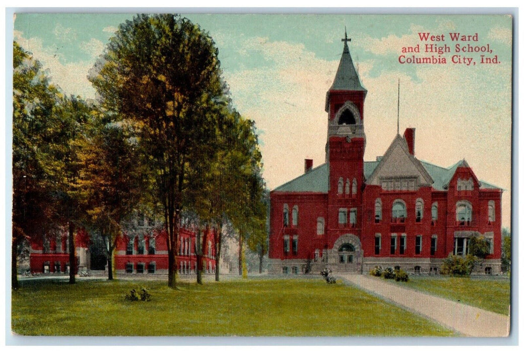 1915 Exterior View West Ward High School Building Columbia City Indiana Postcard