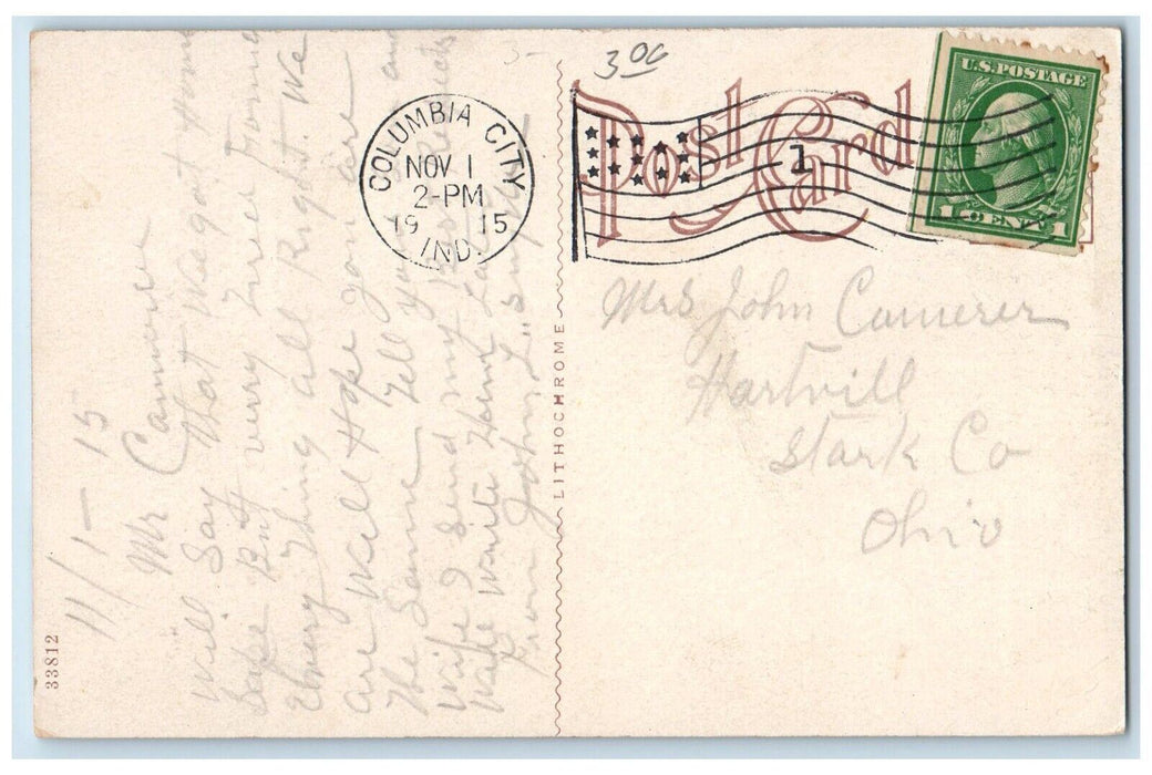 1915 Exterior View West Ward High School Building Columbia City Indiana Postcard