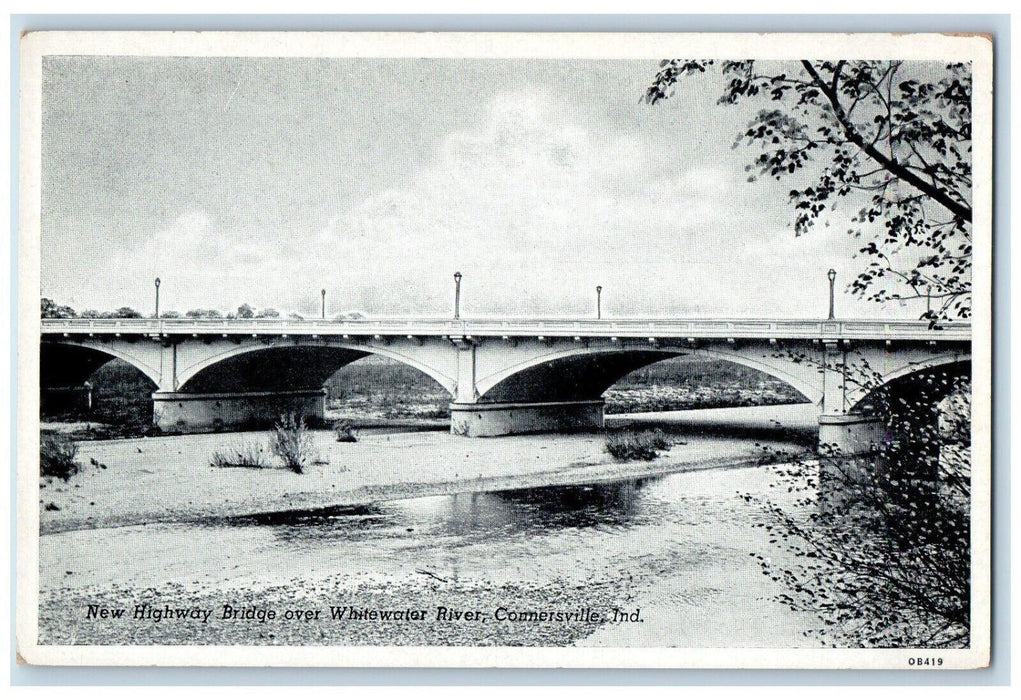 c1940 New Highway Bridge Whitewater River Connersville Indiana Antique Postcard