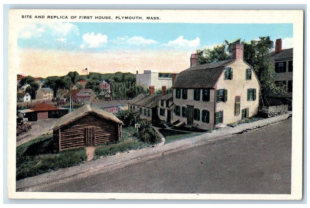 c1920 Site Replica First House Exterior Street Plymouth Massachusetts Postcard