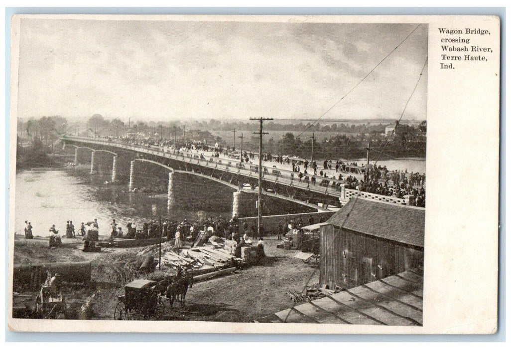 c1905 Wagon Bridge Crossing Wabash River Exterior Terre Haute Indiana Postcard