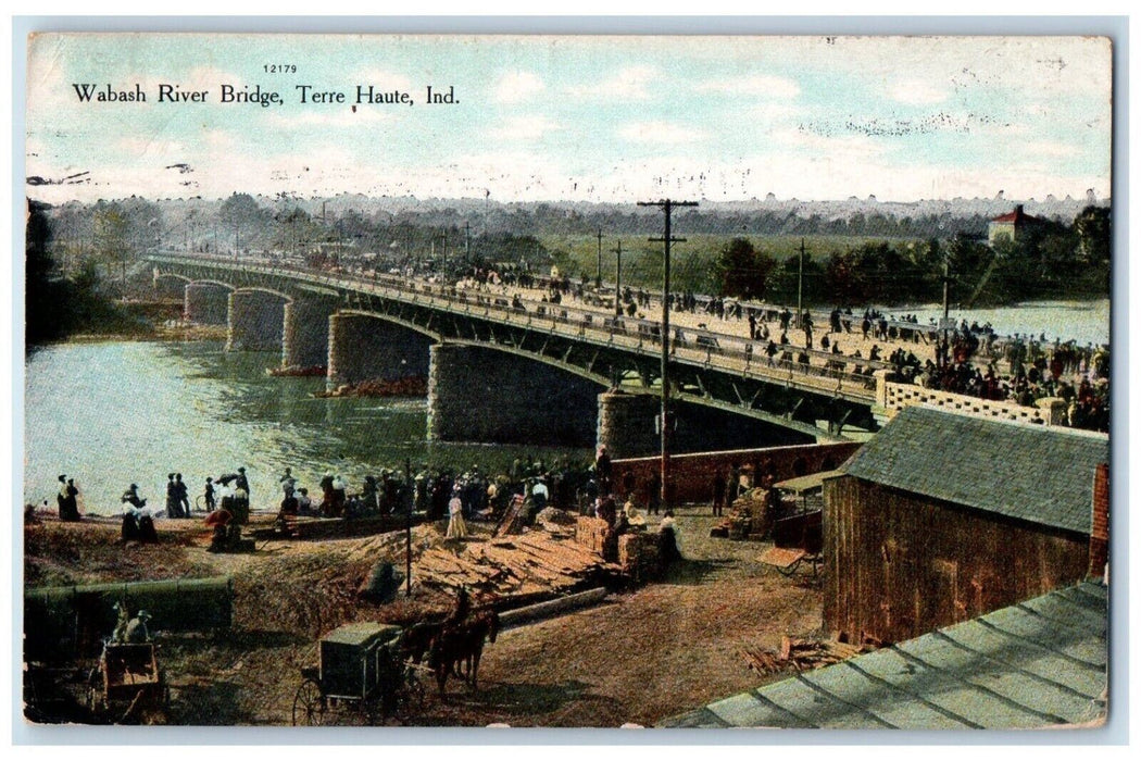 1909 Wabash River Bridge Exterior Horse Carriage Terre Haute Indiana IN Postcard