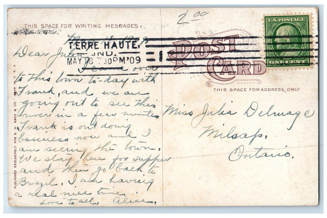 1909 Wabash River Bridge Exterior Horse Carriage Terre Haute Indiana IN Postcard