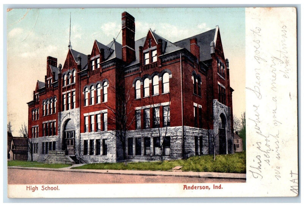 c1905 Roadside View High School Building Anderson Indiana IN Vintage Postcard