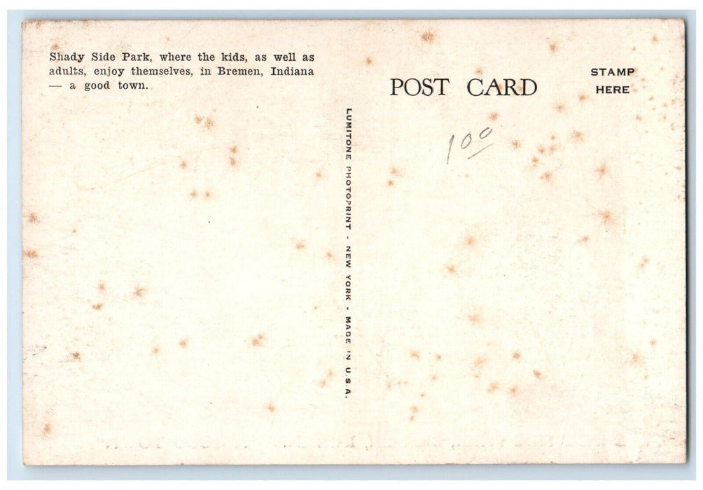c1940 Shady Side Park Picnic Place Bremen Indiana IN Antique Vintage Postcard