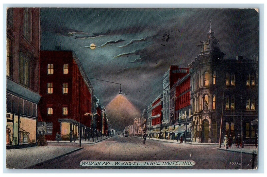 1914 Wabash Ave. Night Moonlight Moon Exterior Terre Haute Indiana IN Postcard