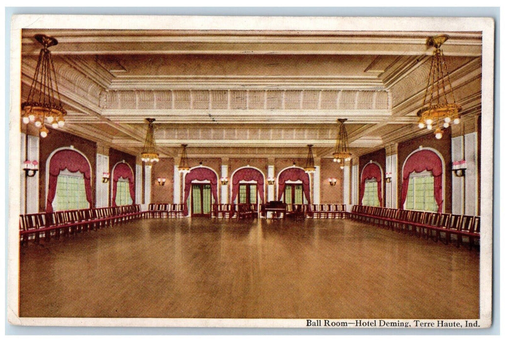 1915 Ball Room Hotel Deming Interior Building Chair Terre Haute Indiana Postcard
