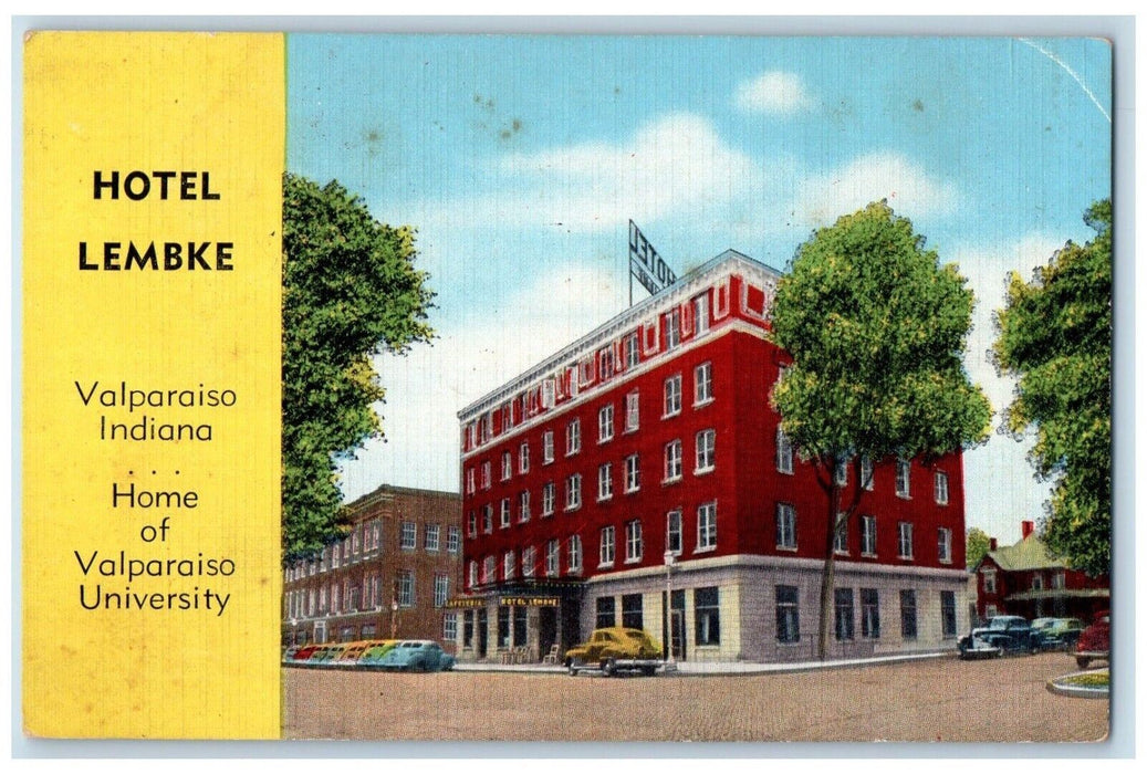c1940 Hotel Lembke Valparaiso Indiana Home Exterior Building University Postcard
