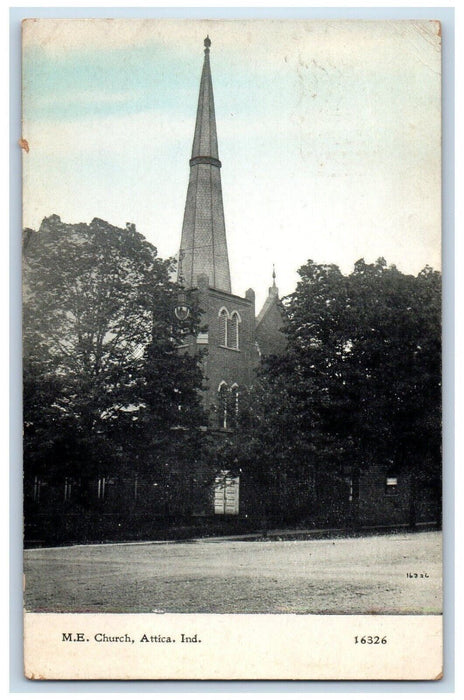 1915 Methodist Episcopal Church Building Attica Indiana Antique Vintage Postcard