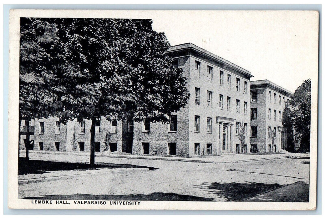 1934 Lembke Hall Exterior Building Street Valparaiso University Indiana Postcard