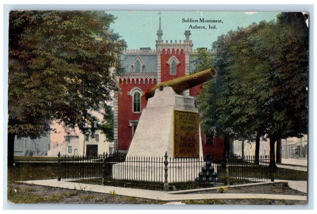 1911 Soldiers Monument Canon Auburn Indiana IN Vintage Antique Posted Postcard