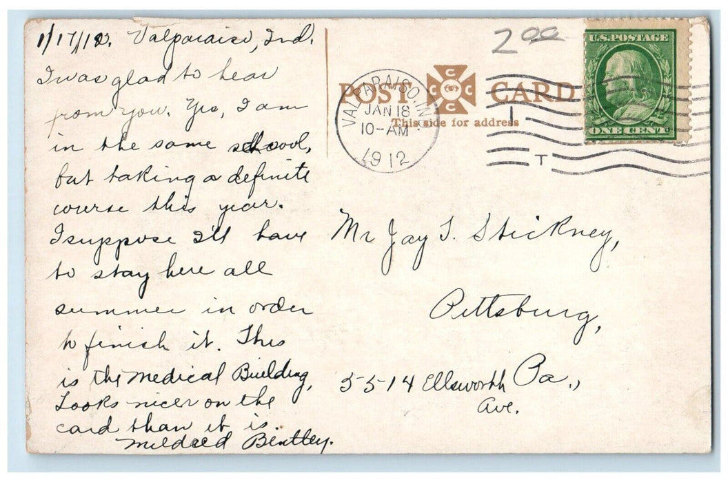 1912 Medical Building Valparaiso University Exterior Valparaiso Indiana Postcard