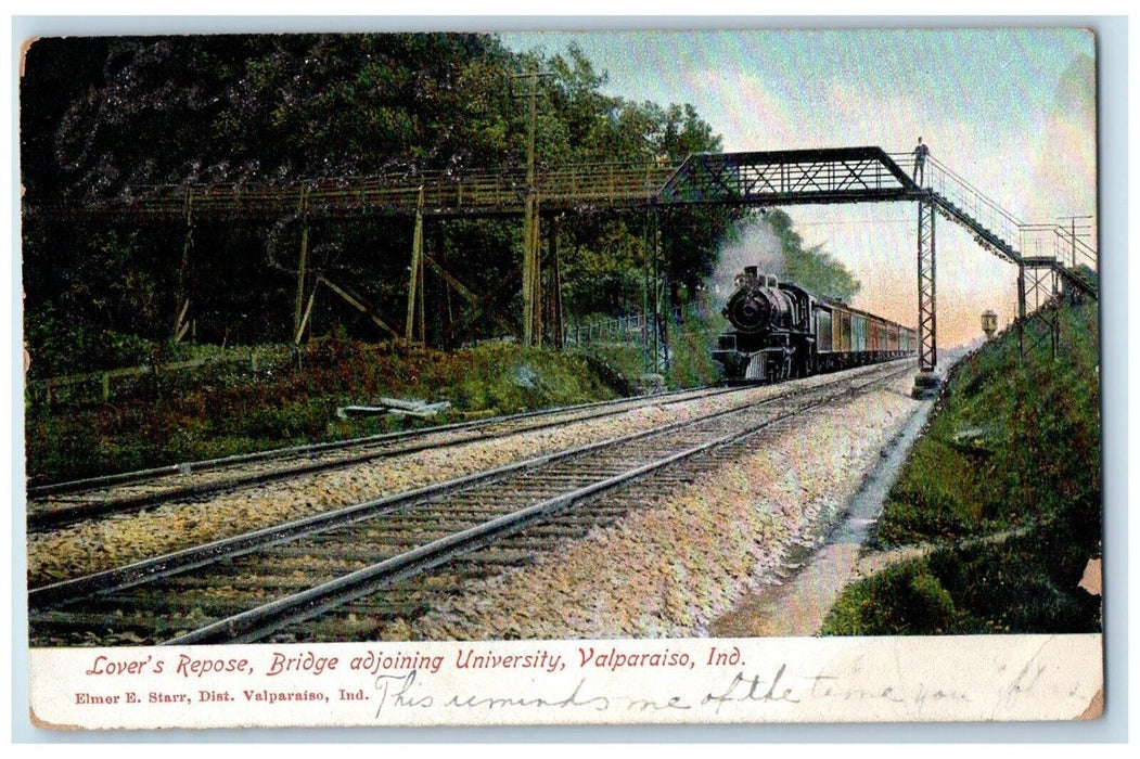 c1910 Lover's Repose Bridge Adjoining University Valparaiso Indiana IN postcard