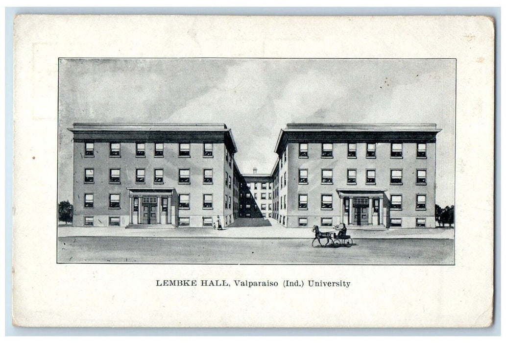 c1910 Lembke Hall Valparaiso Exterior Building Horse University Indiana Postcard