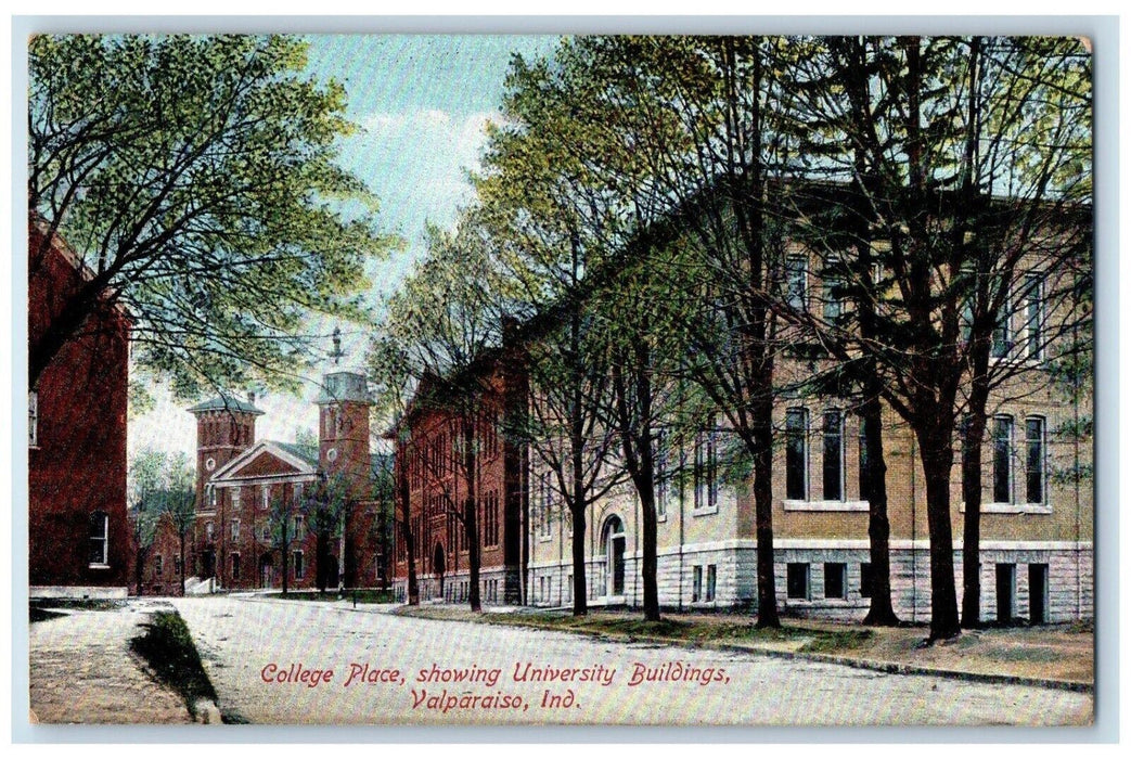 c1910 College Place Showing University Buildings Valparaiso Indiana IN Postcard