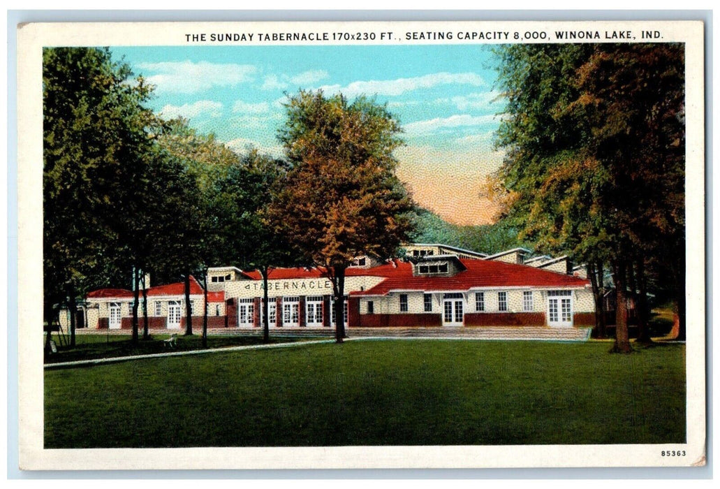 c1920 Sunday Tabernacle Seating Capacity Exterior Winona Lake Indiana Postcard