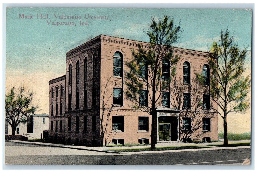 1914 Music Hall Valparaiso University Exterior Road Valparaiso Indiana Postcard