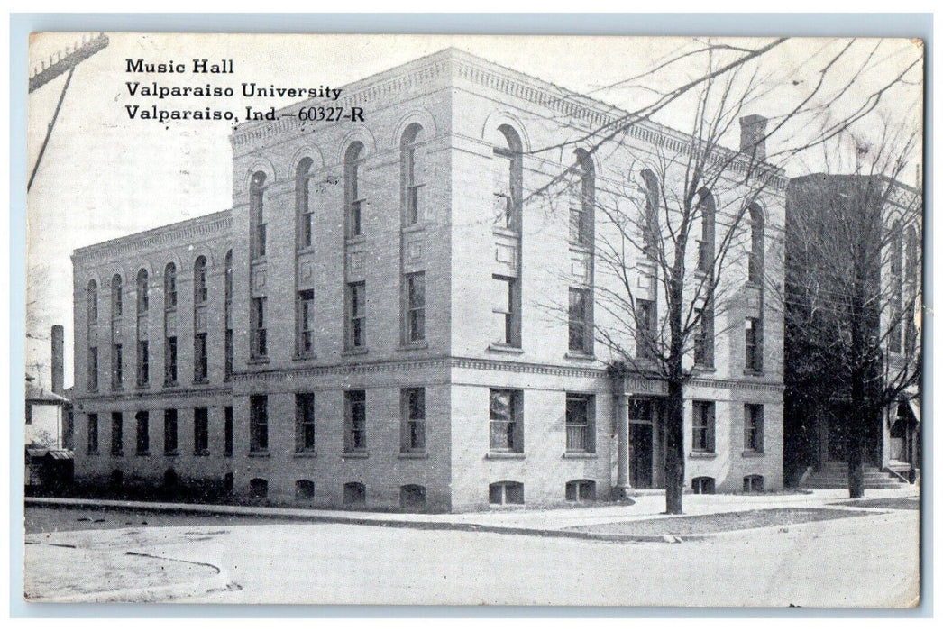 1913 Music Hall Valparaiso University Exterior Road Valparaiso Indiana Postcard