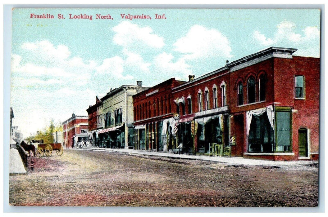c1910 Franklin St. Looking North Exterior Building Valparaiso Indiana Postcard