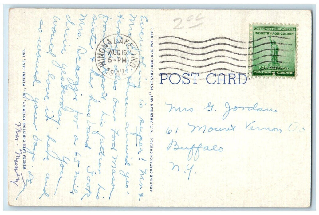 1942 Billy Sunday Tabernacle Exterior Building Winona Lake Indiana IN Postcard