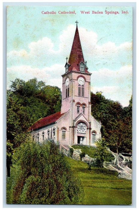 1908 Catholic Cathedral Church Chapel Field West Baden Springs Indiana Postcard