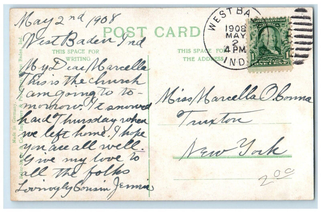 1908 Catholic Cathedral Church Chapel Field West Baden Springs Indiana Postcard