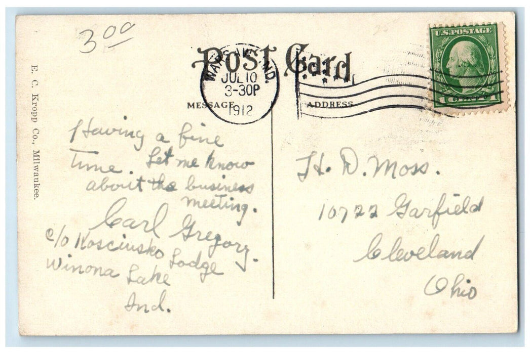 1912 Scene Canal Bridge River Trees Dock Port Boat Winona Lake Indiana Postcard