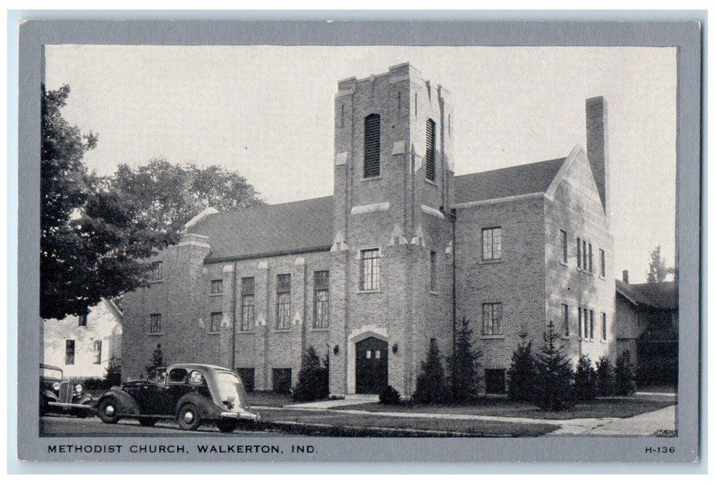 c1940 Methodist Church Chapel Exterior Building Road Walkerton Indiana Postcard