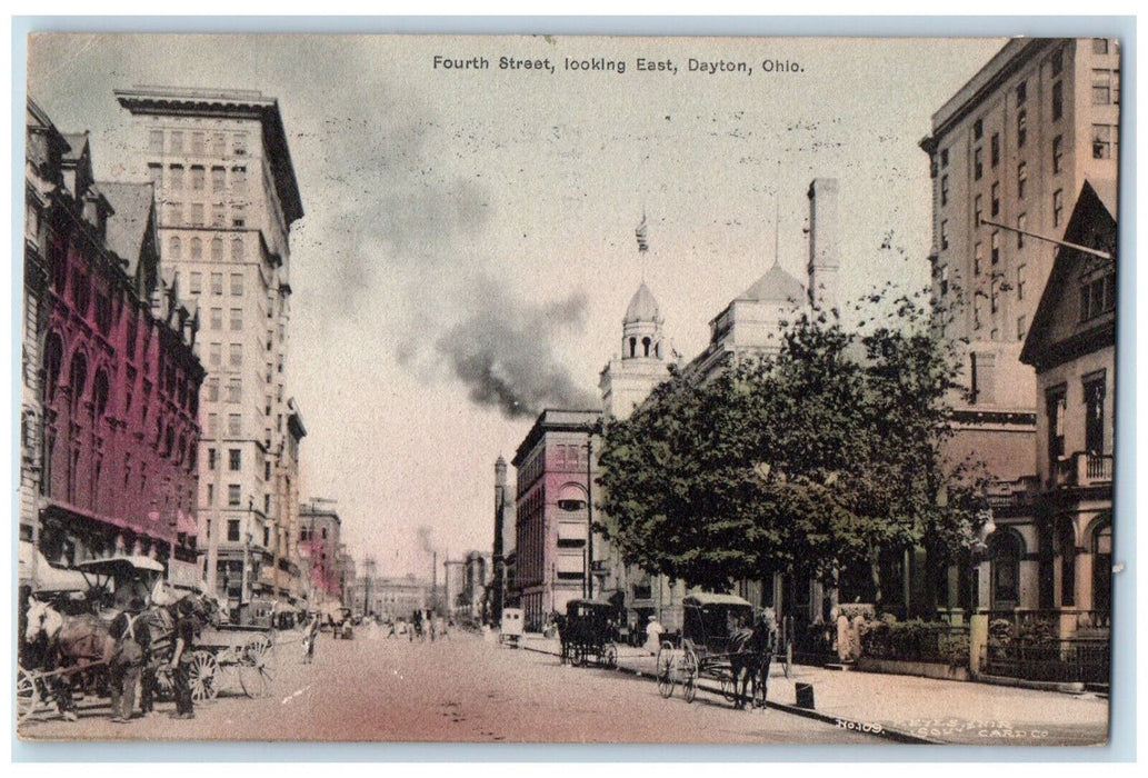 1909 Fourth Street Looking East Horse Carriage Scene Dayton Ohio OH Postcard