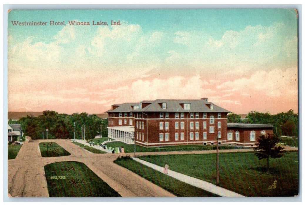 c1910 Westminster Hotel Exterior Building Winona Lake Indiana Souvenir Postcard