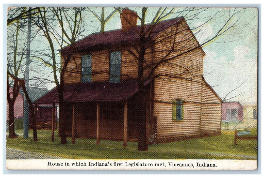 c1910 House Indiana's First Legislature Met Exterior Vincennes Indiana Postcard
