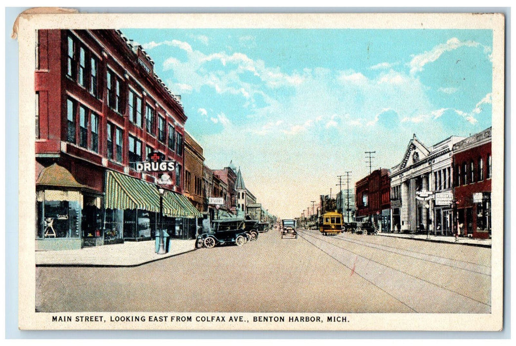 Main Street Looking East From Colfax Ave., Benton Harbor Michigan MI Postcard