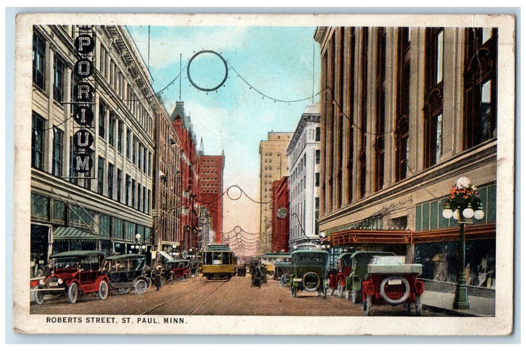 1925 Roberts Street Car-lined Building View St. Paul Mora Minnesota MN Postcard