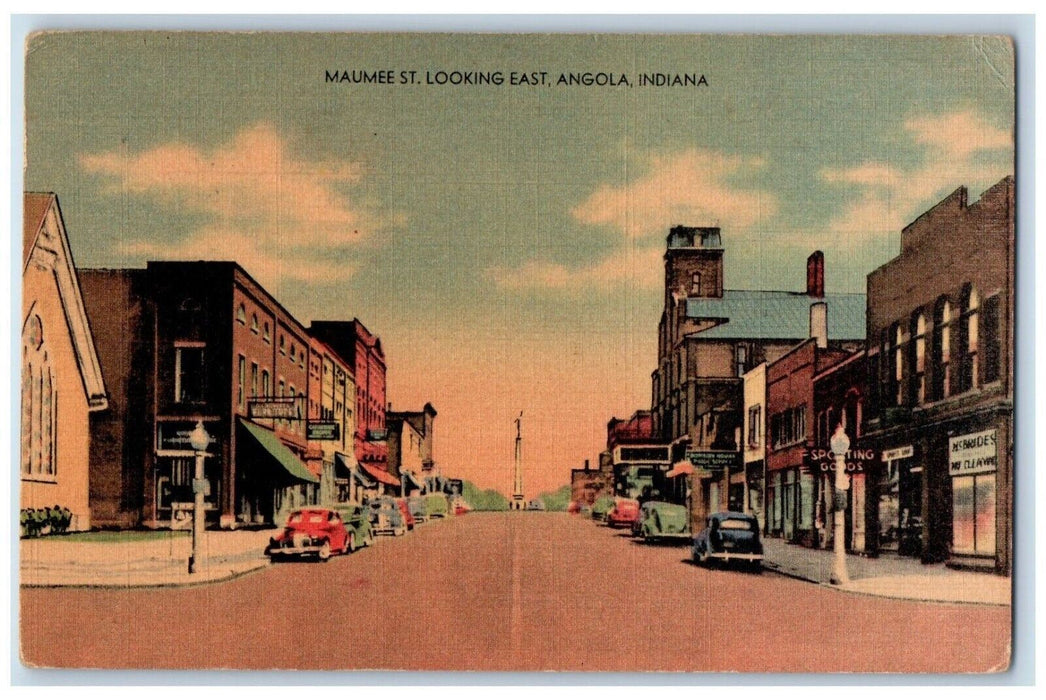 c1940 Maumee St Road Car Looking East Angola Indiana IN Vintage Antique Postcard