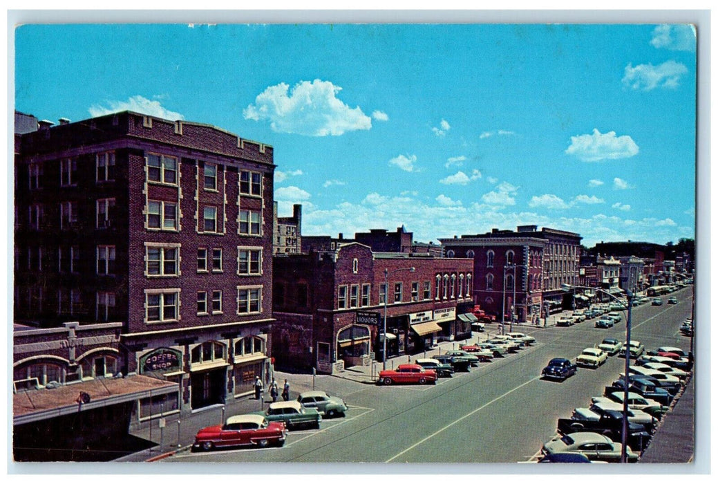 Downtown Street Scene Car-lined Coffee Shop Columbia Missouri MO Postcard