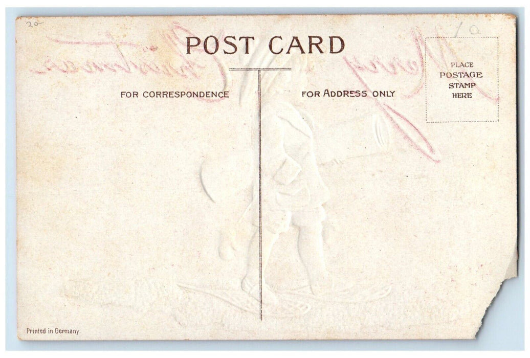 c1910's Merry Christmas Boy Ellen Clapsaddle Artist Signed Embossed Postcard
