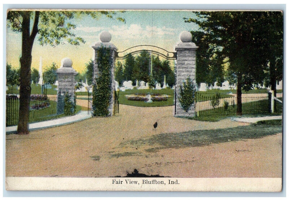 c1910 Entrance Fair View Cemetery Bluffton Indiana IN Vintage Antique Postcard