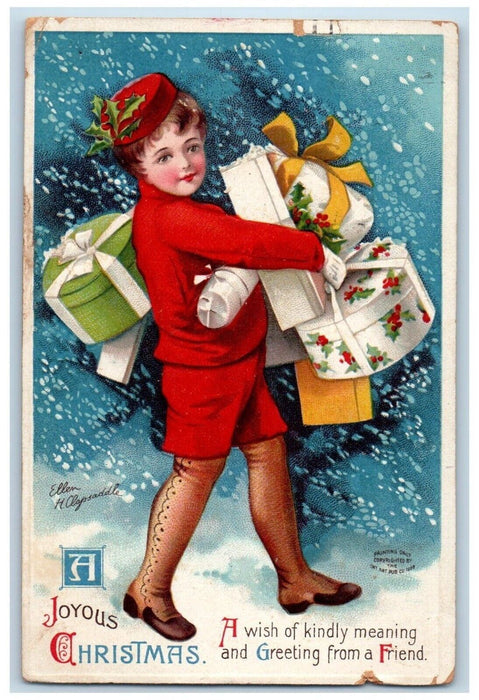 191 Christmas Greeting Woman With Gifts Ellen Clapsaddle Los Angeles CA Postcard