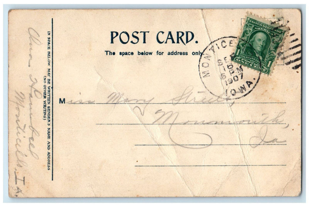 1907 View Of South Side First Street St. Monticello Iowa IA Antique Postcard