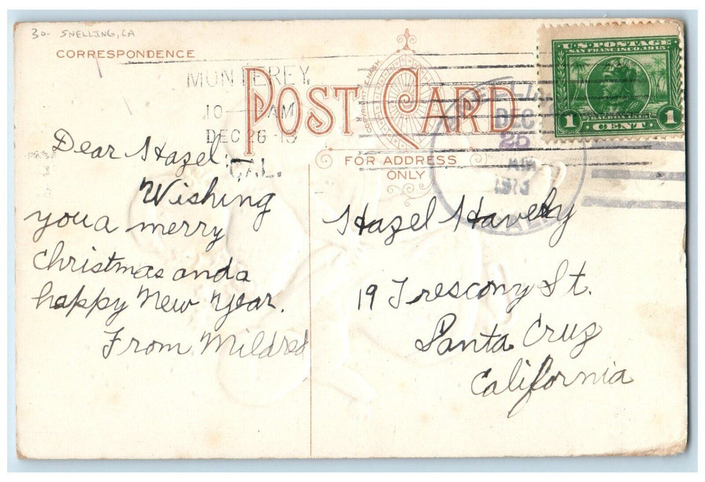 1913 Christmas Childrens Ice Skating Handwarmer Berries Snelling CA Postcard