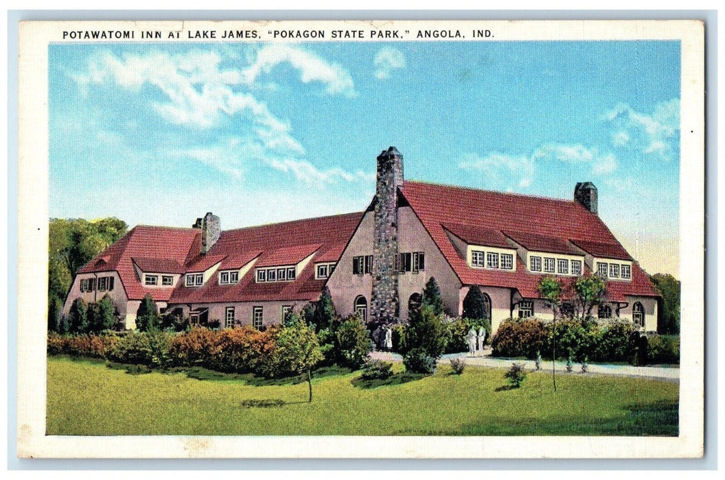 c1910 Potawatomi Inn Lake James Pokagon State Park Angola Indiana IN Postcard