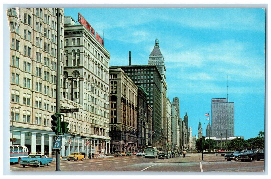 Looking North On Michigan Avenue  Buildings Cars Chicago Illinois IL Postcard