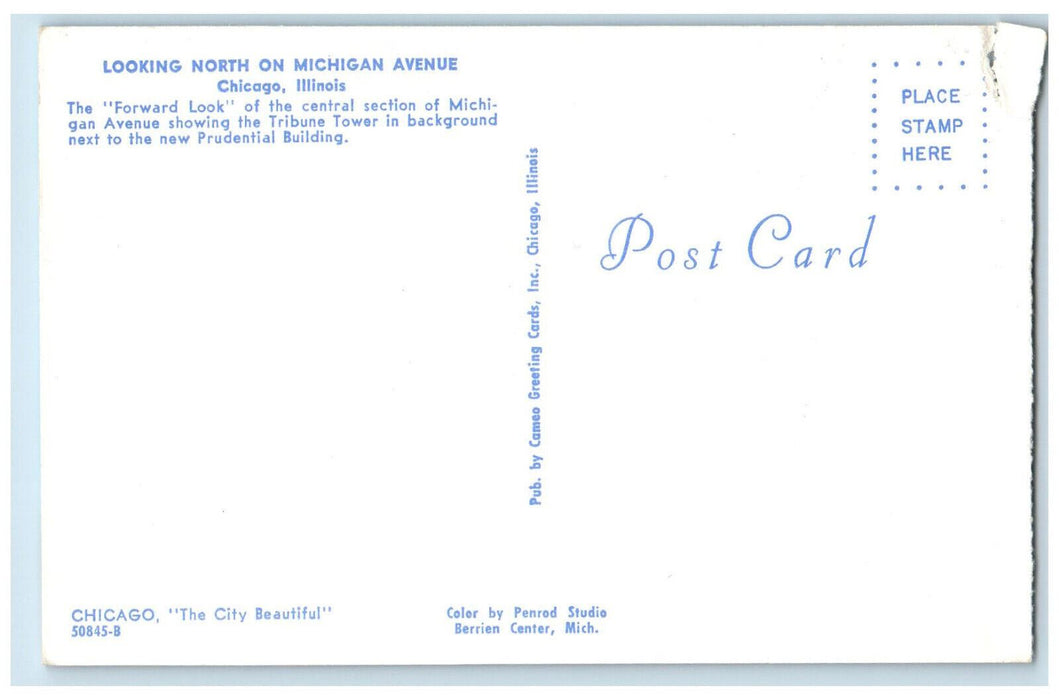 Looking North On Michigan Avenue  Buildings Cars Chicago Illinois IL Postcard