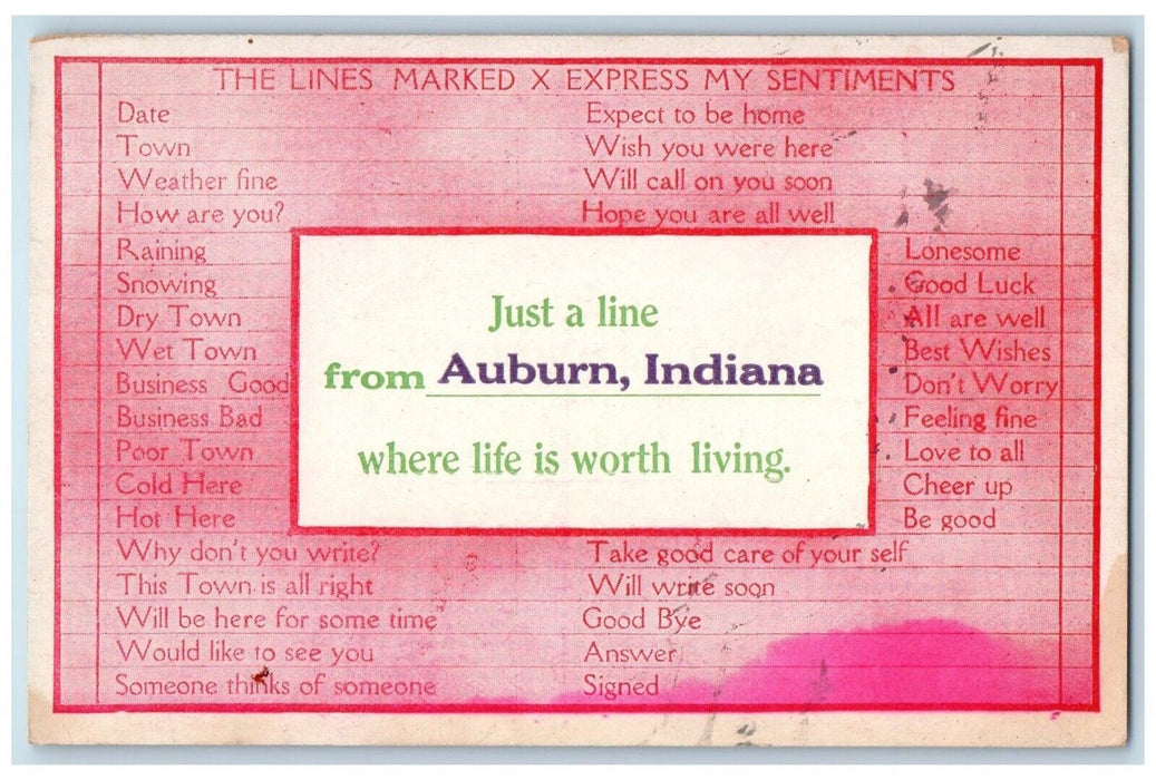 c1910 Express Sentiment Just Line Auburn Indiana IN Australian Ballot Postcard