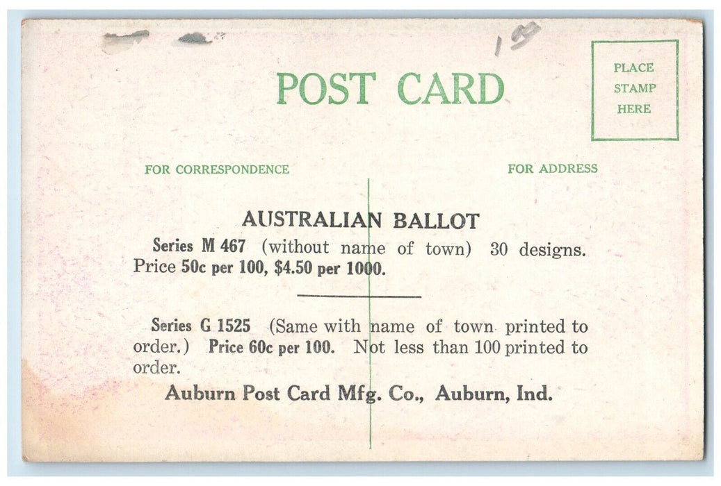 c1910 Express Sentiment Just Line Auburn Indiana IN Australian Ballot Postcard