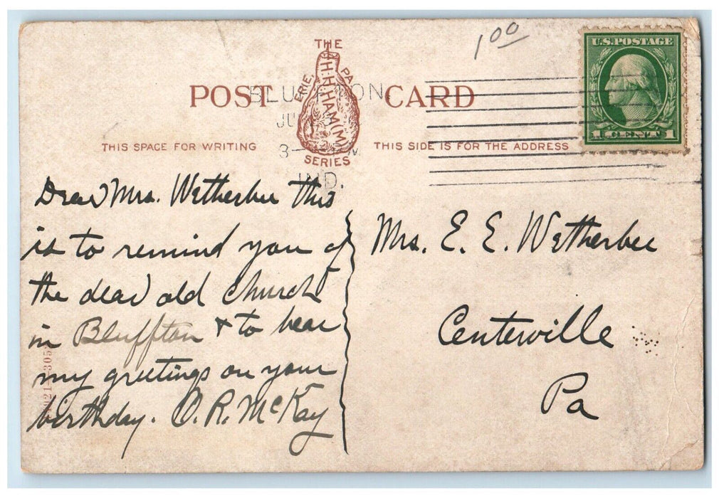 c1905 Exterior View First Baptist Church Building Bluffton Indiana IN Postcard