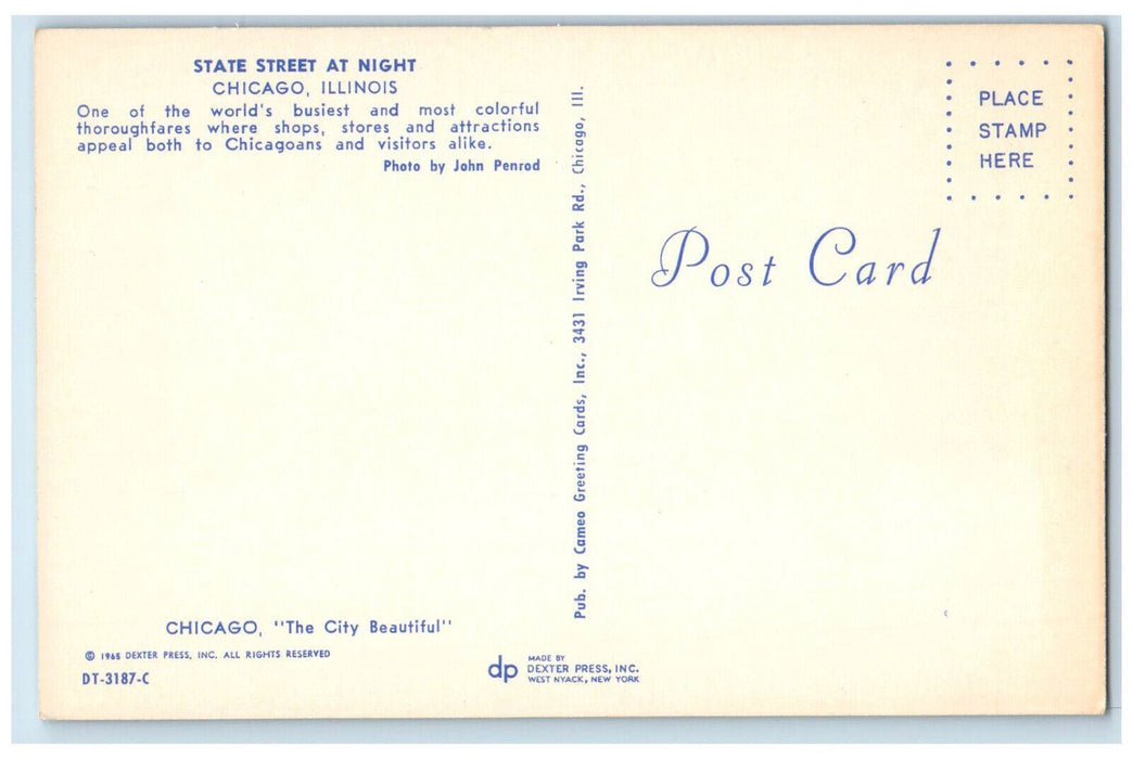 State Street At Night Walgreens Drug Store Shop Chicago Illinois IL Postcard